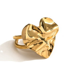 18K Gold Luna Hammered Heart Ring for Women - Argesteel