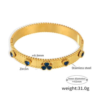 Trinity Bloom 18K Gold Heart Gemstone Bracelet - Elegant Romantic Luxury Jewelry