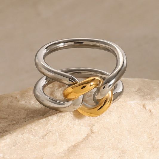 18K Gold Hollow Gold & Silver Contrast Ring - Argesteel