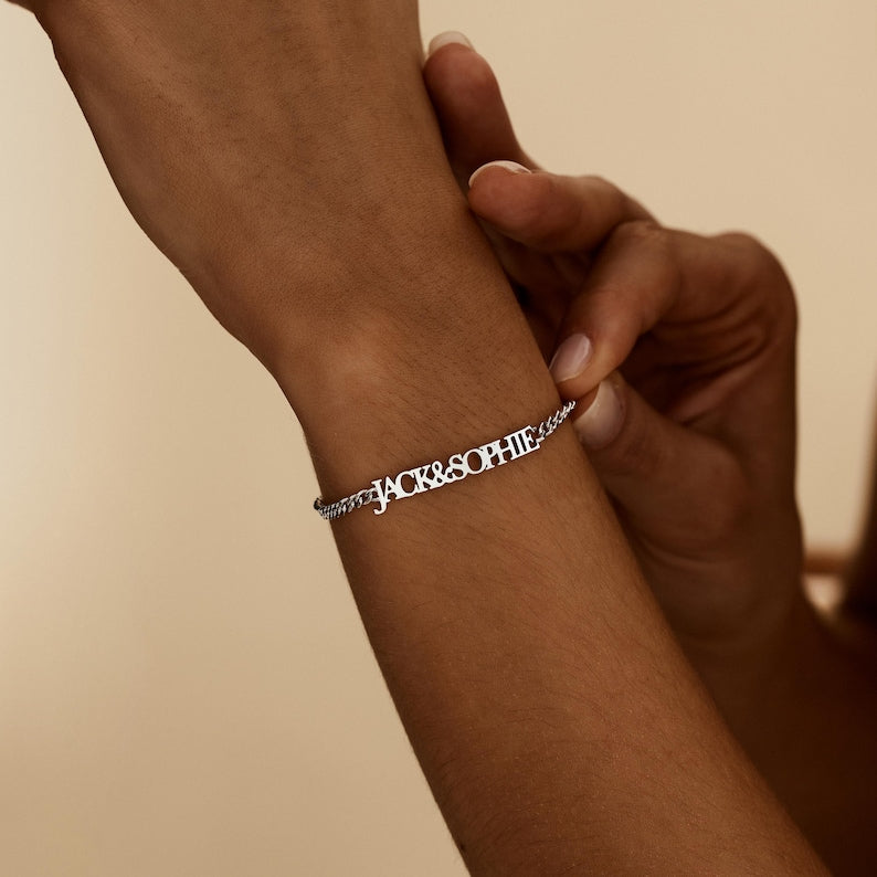 Customized Double Nameplate Name Bracelet for Women - Argesteel