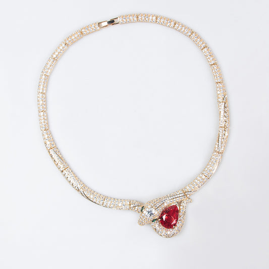Vintage Snake & Bamboo Zircon Necklace - Argesteel