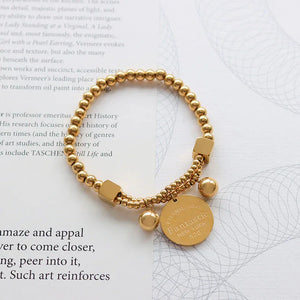 Golden Echo β 18K Gold Beaded Bracelet with Retro Coin Charm