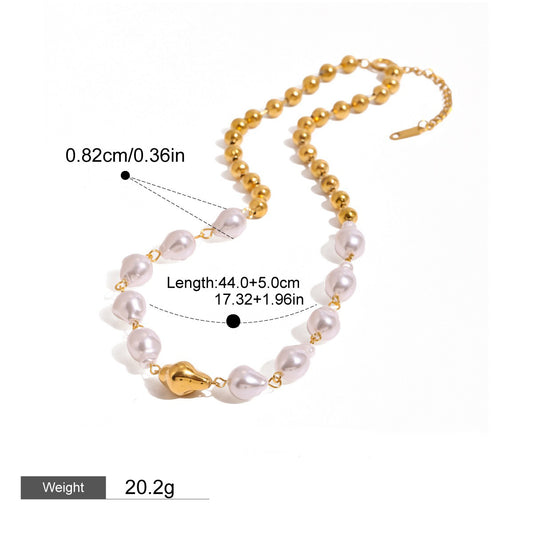Pearl Round Bead Necklace – 18K Gold Plated - Argesteel