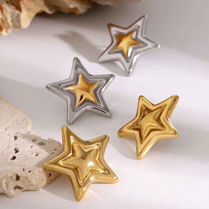 Nova Star Earrings - Trendy 18K Gold Textured Five-Pointed Design
