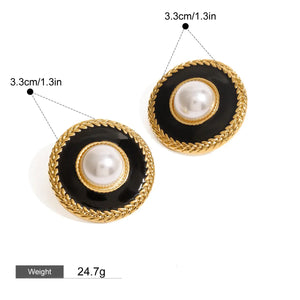 Luna Frame β 18K Gold Textured Pearl Round Earrings