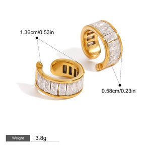 18K Gold C-Shaped Gemstone Earrings for Women - Argesteel