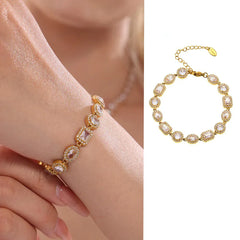 Elegant geometric gold bracelet with gemstone details