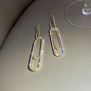 18K Gold Paper Clip Diamond Earrings for Women - Argesteel