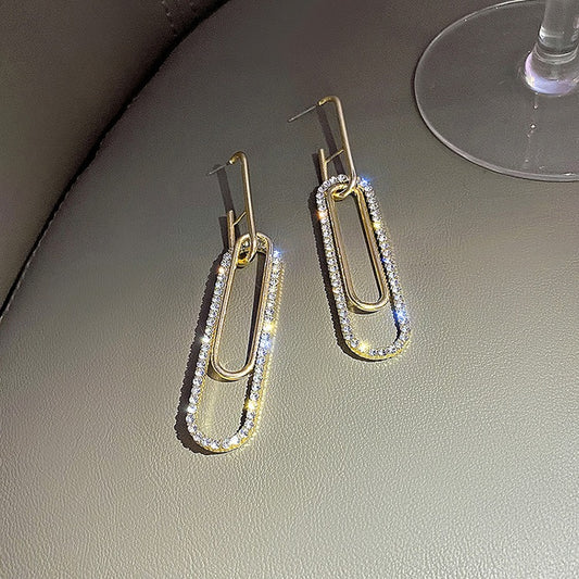 18K Gold Paper Clip Diamond Earrings for Women - Argesteel