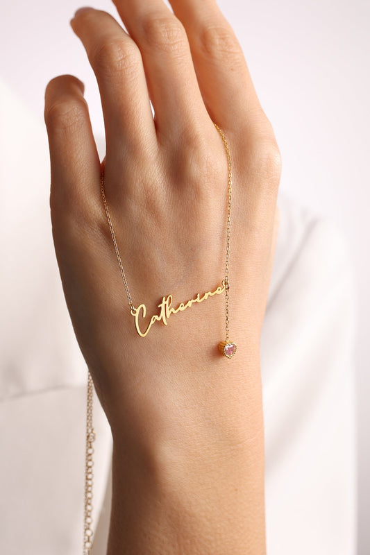 Personalized Cursive Name & Birthstone Necklace for Women - Argesteel