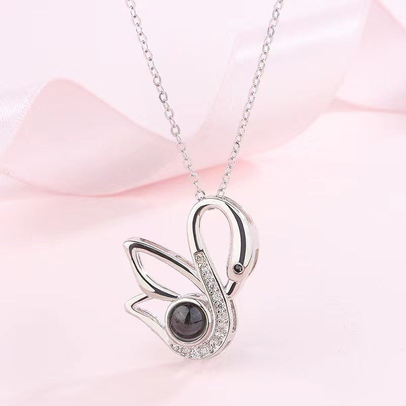 Swan Diamond Projection Necklace - Argesteel