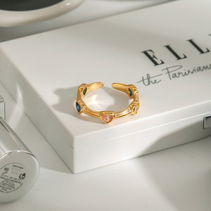 Heart Gemstone Open Ring – 18K Gold Plated Exquisite Design | Argesteel