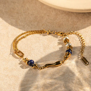 Ocean Bloom β 18K Gold Pearl and Lapis Lazuli Water Drop Design Bracelet