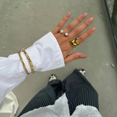 18K gold pearl inlaid open ring for women