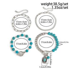 Cactus Tag Bracelet Set – S925 Silver with Imitation Turquoise Design