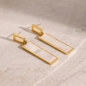 Luxe Line β 18K Gold Rectangular Drop Earrings with Gemstone Inlay
