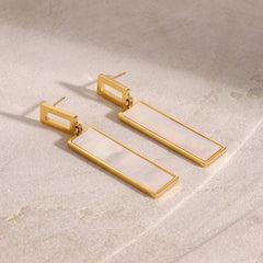 Luxe Line – 18K Gold Rectangular Drop Earrings with Gemstone Inlay