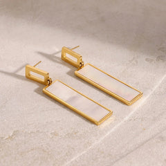 Luxe Line – 18K Gold Rectangular Drop Earrings with Gemstone Inlay