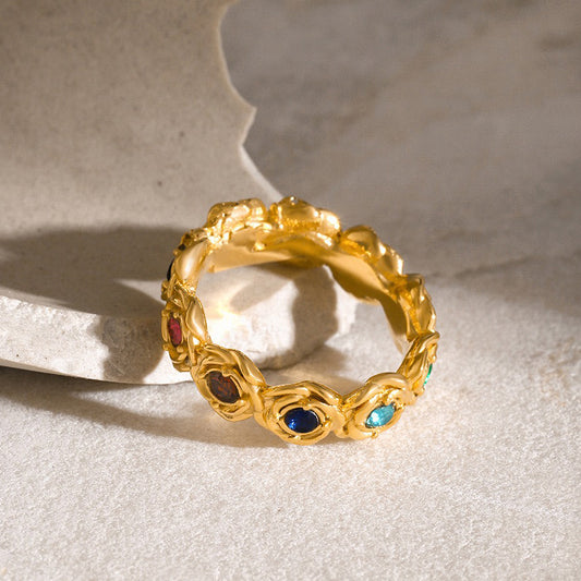 18K Gold Rose Round Gemstone Ring for Women - Argesteel