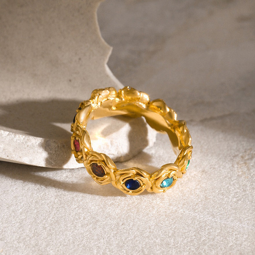 18K Gold Rose Round Gemstone Ring for Women - Argesteel