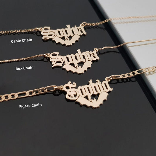 Custom Bat Name Necklace – S925 Silver Contemporary Style - Argesteel