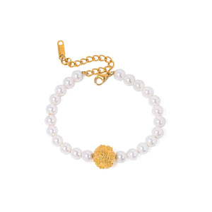 Regal Bloom β 18K Gold Hammered Flower and Pearl Design Bracelet