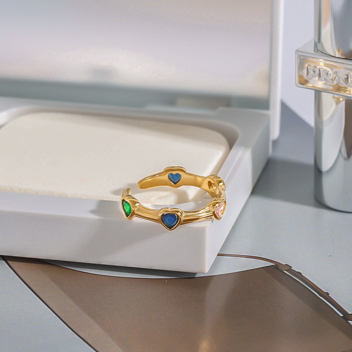 Heart Gemstone Open Ring – 18K Gold Plated Exquisite Design | Argesteel