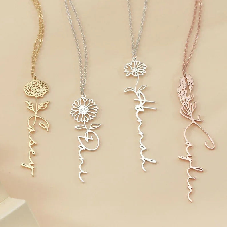S925 silver necklace with customizable birthday flower pendant