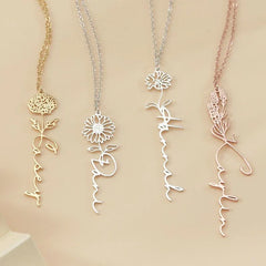 S925 silver necklace with customizable birthday flower pendant