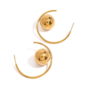 18K Gold C-Shaped Lines Round Ball Earrings for Women - Argesteel