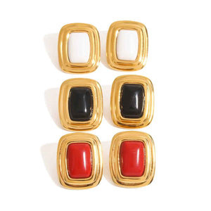 GeoCurve Rectangular Earrings - Geometric 18K Gold Statement Design