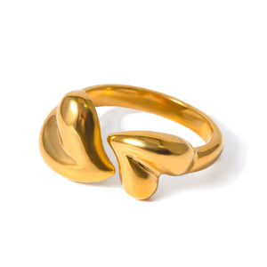 18K Gold Double Heart Open Ring - Argesteel