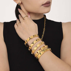 18K gold trefoil inlaid gemstone exquisite design noble bracelet Bracelets