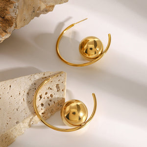 18K Gold C-Shaped Lines Round Ball Earrings for Women - Argesteel