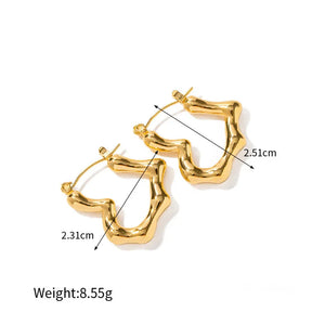 Noble Simplicity β 18K Gold Bamboo Heart Design Earrings