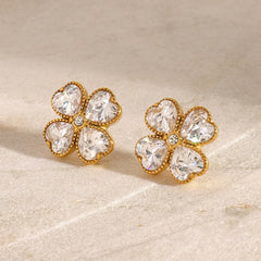 Lucky Bloom – 18K Gold Four-Leaf Clover Earrings with Gemstone Inlay