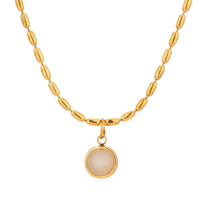 Retro-Inspired 18K Gold Gemstone Pendant Necklace