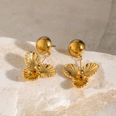 Celene Bloom Dome Earrings – 18K Gold Retro Hemisphere Floral Design - Argesteel
