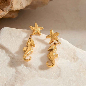 Seahorse Starfish Earrings - Trendy 18K Gold Marine-Inspired Design