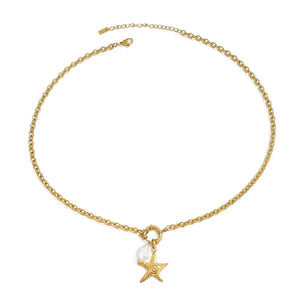 Starfish Pearl Necklace Set – 18K Gold Marine-Inspired Jewelry for Ocean Lovers
