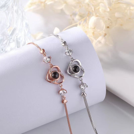 Rotating Heart Zirconia Projection Bracelet – Silver Plated Custom - Argesteel