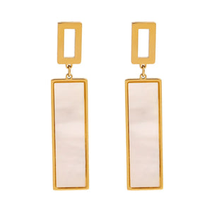 Luxe Line β 18K Gold Rectangular Drop Earrings with Gemstone Inlay