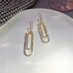 18K Gold Paper Clip Diamond Earrings for Women - Argesteel