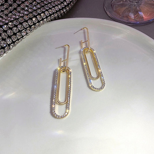 18K Gold Paper Clip Diamond Earrings for Women - Argesteel