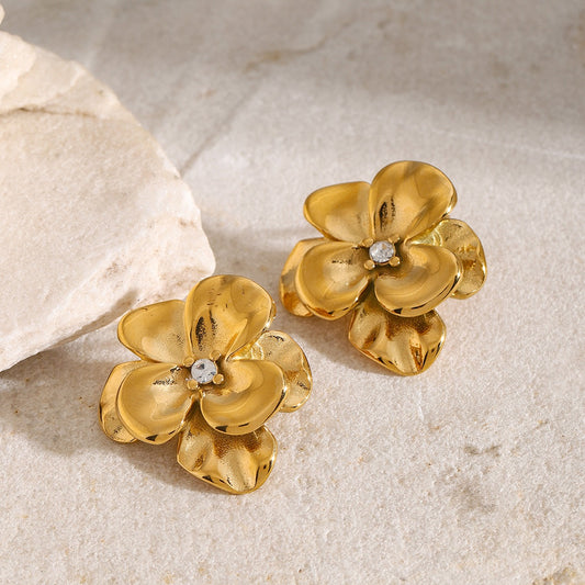 18K Gold Flower Diamond Earrings for Women - Argesteel