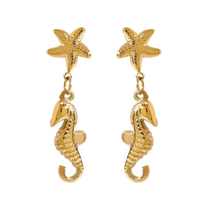 Seahorse Starfish Earrings - Trendy 18K Gold Marine-Inspired Design