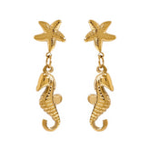 Summer ocean-inspired gold earrings with detailed textures