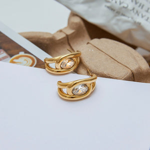 18K Gold C-Shaped Gemstone Earrings for Women - Argesteel