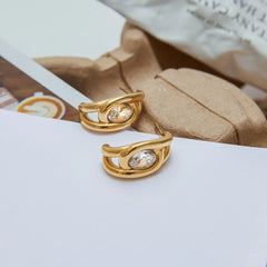 C-Shaped Gemstone Earrings – 18K Gold Modern Elegant Hoop Design - Argesteel