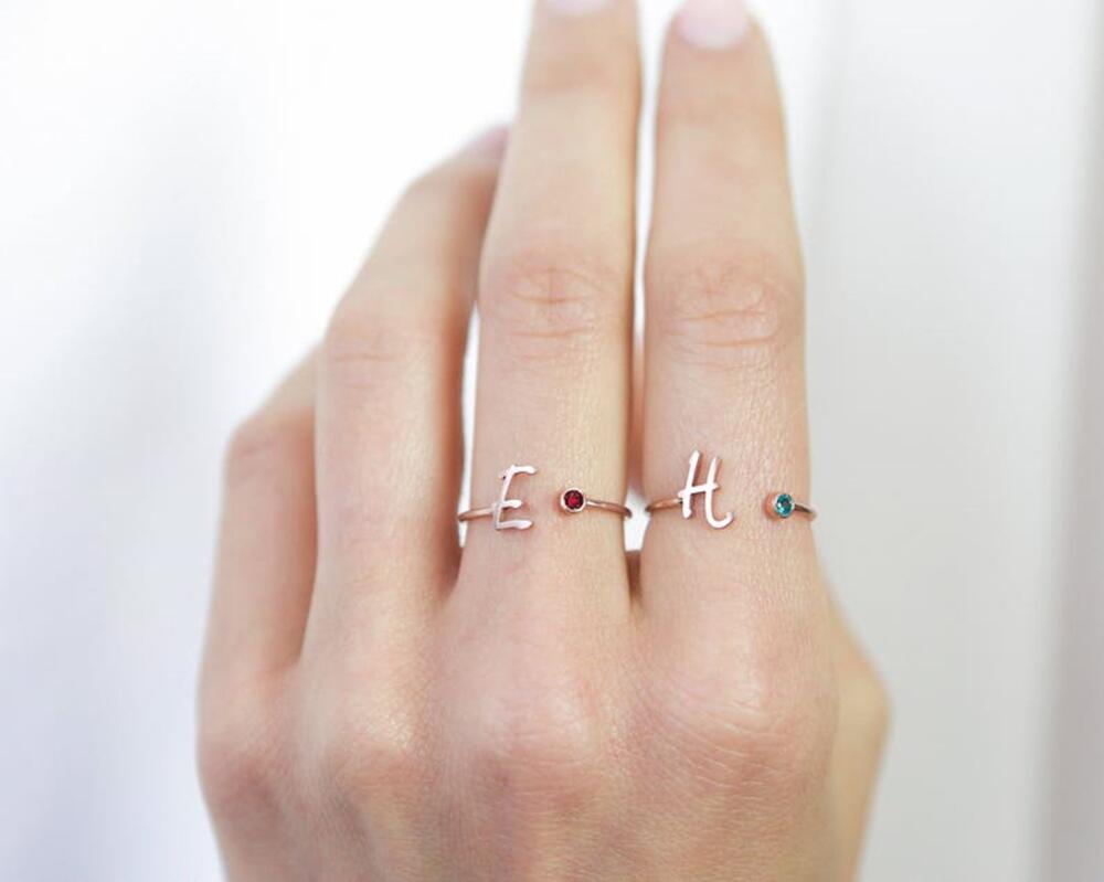 S925 Silver Birthstone Customizable Letter Ring for Women - Argesteel